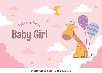 its a girl. It's a girl background. baby girl. gender reveal background. Vector Illustration. Poster, Banner, Greeting Card, Invitation Card. baby announcement concept. Baby is coming. pink Background