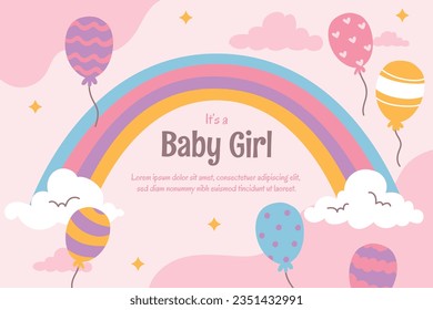 its a girl. It's a girl background. baby girl. gender reveal background. Vector Illustration. Poster, Banner, Greeting Card, Invitation Card. baby announcement concept. Baby is coming. pink Background