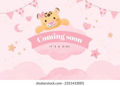 its a girl. It's a girl background. baby girl. gender reveal background. Vector Illustration. Poster, Banner, Greeting Card, Invitation Card. baby announcement concept. Baby is coming. pink Background