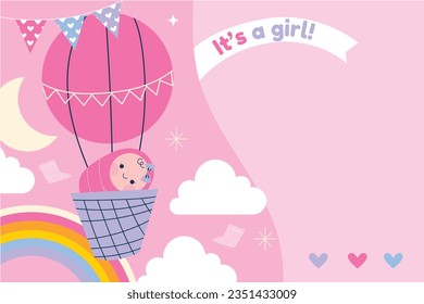 its a girl. It's a girl background. baby girl. gender reveal background. Vector Illustration. Poster, Banner, Greeting Card, Invitation Card. baby announcement concept. Baby is coming. pink Background