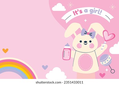 its a girl. It's a girl background. baby girl. gender reveal background. Vector Illustration. Poster, Banner, Greeting Card, Invitation Card. baby announcement concept. Baby is coming. pink Background