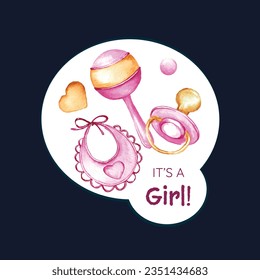 its a girl. It's a girl background. baby girl. gender reveal background. Vector Illustration. Poster, Banner, Greeting Card, Invitation Card. baby announcement concept. Baby is coming. pink Background