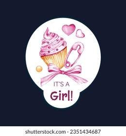 its a girl. It's a girl background. baby girl. gender reveal background. Vector Illustration. Poster, Banner, Greeting Card, Invitation Card. baby announcement concept. Baby is coming. pink Background