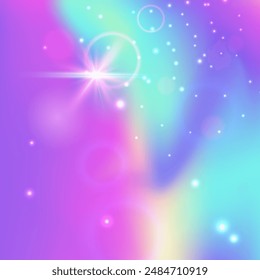 Mädchen-Hintergrund. Rosa Einhorn Muster. Magisches Hologramm. Irisierendes mystisches Netz. Lila Abstrakte Einladung. In: Lilac Galaxy Gradient. Prinzessinnen-Kulisse. Süße Mädchen Hintergrund.