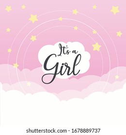 It's a Girl background vector illustration of clouds and stars