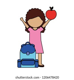 girl with backpack and apple back to school