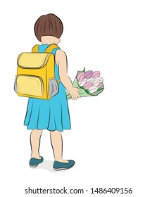 girl with a backpack goes to school. schoolgirl goes to school for the first time. back to school. vector illustration.