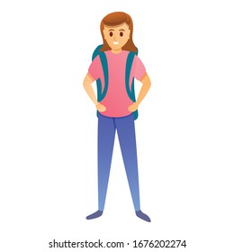 Girl with backpack icon. Cartoon of girl with backpack vector icon for web design isolated on white background