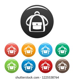 Girl backpack icons set 9 color vector isolated on white for any design