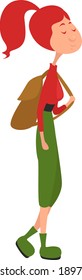 Girl with a backpack, illustration, vector on a white background.
