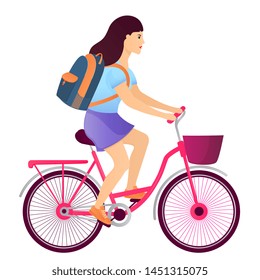 Girl with a backpack riding a bike. Back to school concept