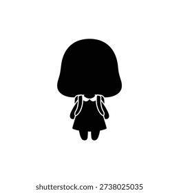 Girl with Backpack Silhouette Vector. Cartoon Kid School Bag Black Silhouette. Ready for School Clip Art Illustration.