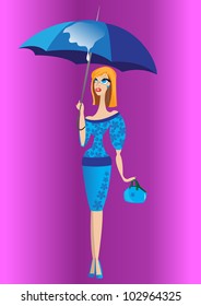 the girl with a bag costs under an umbrella