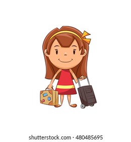 Girl and baggage, vector illustration