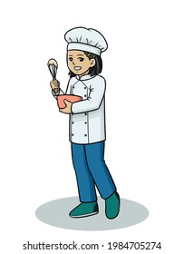 Girl bake dough chef uniform occupation