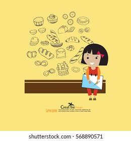 girl with Bakery icon.vector illustration.