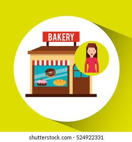 girl bakery shopping gift buying vector illustration eps 10