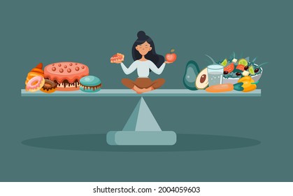 Scales balance fast food and healthy nutrition Vector Image