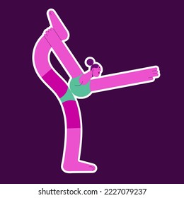 Girl in balancing asana, Dancer pose. Woman standing, exercising in Natarajasana position, Lord of the Dance posture of yoga. Healthy person training, stretching. Colored flat vector illustration