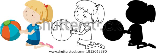 Girl Ball Color Outline Silhouette Illustration Stock Vector (Royalty ...