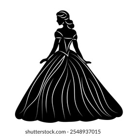 Mädchen in Ballkleid schwarz Silhouette Vektor