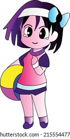 niña con bola en dibujo vectorial de mano
