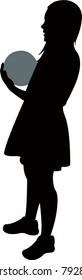 girl with ball, silhouette vector