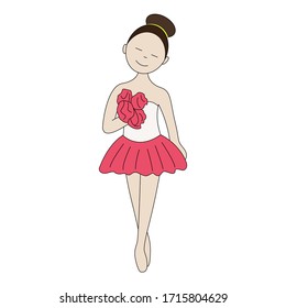 Girl ballerina with a bouquet of roses.