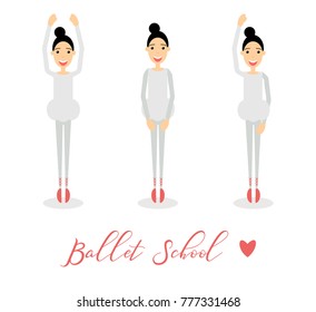 Girl Ballerina Character. Flat style. Young Ballerina. Ballet school.