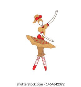 Girl Ballerina Dance Isolated. Ballet Dancer  Character Jump Motion. Yellow Tutu Dress. Beautiful Kid Flat Cartoon Vector Illustration