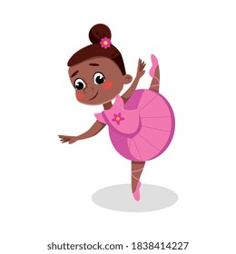 Girl Ballerina Dancer Character Dancing Wearing Pink Tutu Dress, Kids Hobby or Future Profession Concept Cartoon Style Vector Illustration