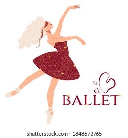Girl ballerina dancing. For banner, flyer, poster, leaflet or web. Fashion flat vector illustration.