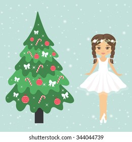 girl ballerina and fir-tree