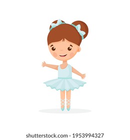Girl Ballerina Isolated. Elegant Doll wear Pink Tutu Dress. Beautiful Kid Flat Cartoon Vector Illustration