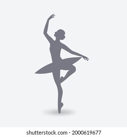 Girl Ballet Dancer silhouette on white background