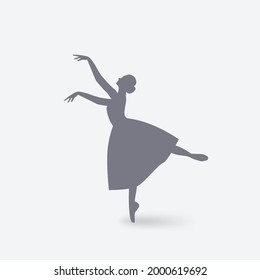 Girl Ballet Dancer silhouette on white background