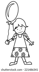 Girl and balloon, coloring book, vector