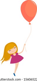 Girl with balloon, illustration, vector on white background.