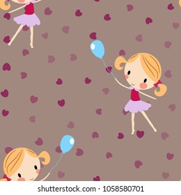 Girl with a balloon pattern on a background of hearts.
