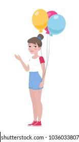 Girl with balloons. Cute teenager cartoon character