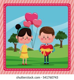 girl balloons heart boy gift valentine day rural landscape