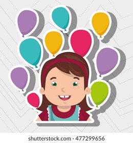 girl balloons party cartoon