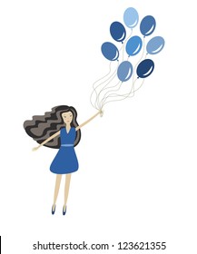 girl with balloons, vector illustration