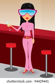Girl in bar. Party with alcohol.