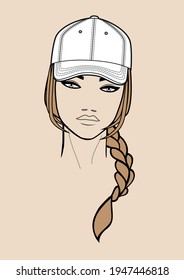 Girl in a baseball cap on a white background. Vector.