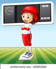 Girl in baseball outfit in the field illustration