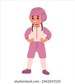 Girl baseball player standing with her bat. Ready to hit the ball. Perfect for youth sports themes. Dynamic and sporty.