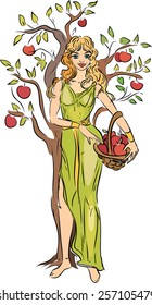 Girl with basket of apples