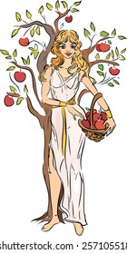 Girl with basket of apples