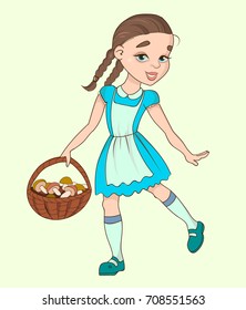 girl with basket of mushrooms coloring page